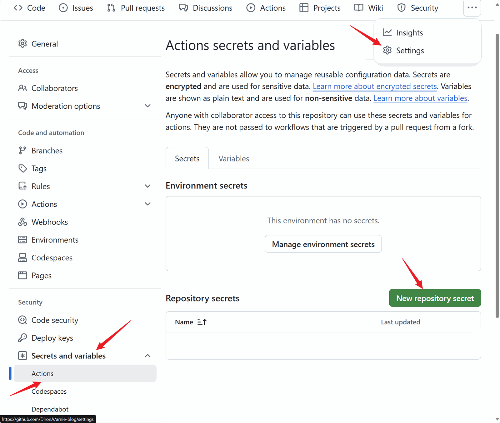 GitHub Actions 添加密钥